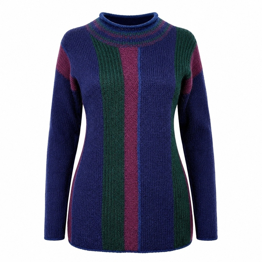 Paris Sport Club Vintage Mohair Blend Striped Hand Knitted‎ Sweater Blue Green S